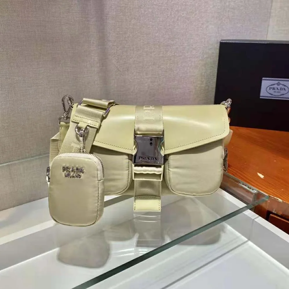 Prada Pocket Nylon and Brushed Leather Bag for Women