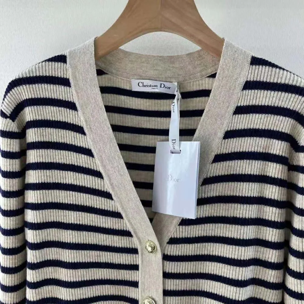 Dior Mariniere Buttoned Cardigan Navy Blue Linen Cashmere and Silk Knit for Women