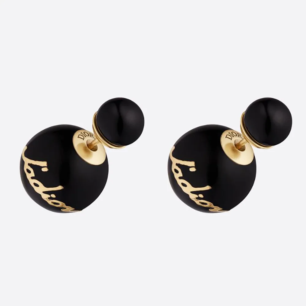 Dior Tribales Earrings Antique Gold-Finish Metal and Black Lacquer Pearls for Women Dior Tribales Earrings Antique Gold-Finish Metal and Black Lacquer Pearls for Women