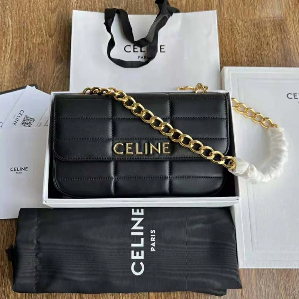 Celine Chain Shoulder Bag Matelasse Monochrome Celine in Quilted Goatskin for Women in Gold