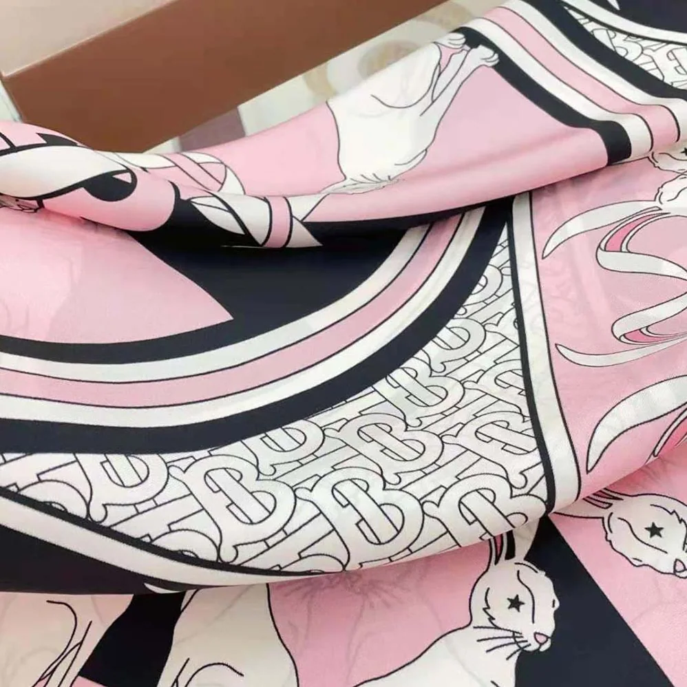 Burberry Rabbit Print Silk Square Scarf for Women in Pink
