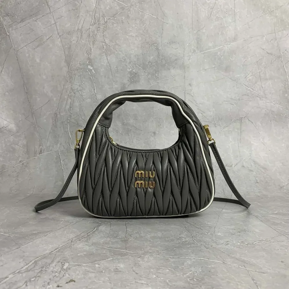 Miu Miu Wander matelassé nappa leather bag for Women in Gray/White Miu Miu Wander matelassé nappa leather bag for Women in Gray/White