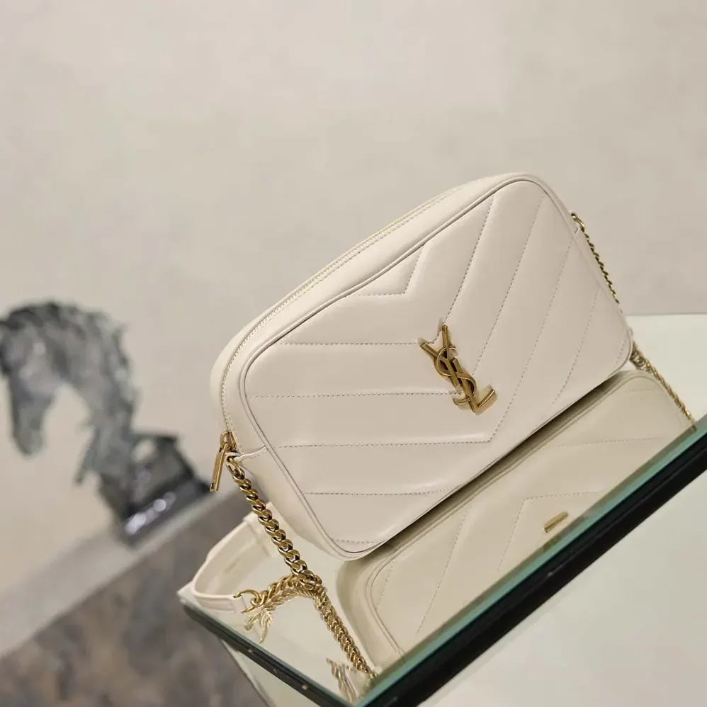 Saint Laurent YSL Loulou Camera Bag In Matelassé Lambskin for Women in White Saint Laurent YSL Loulou Camera Bag In Matelassé Lambskin for Women in White