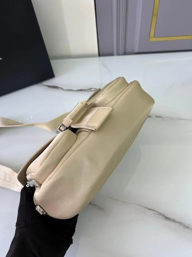 Prada Pocket Nylon And Brushed Bag Beige