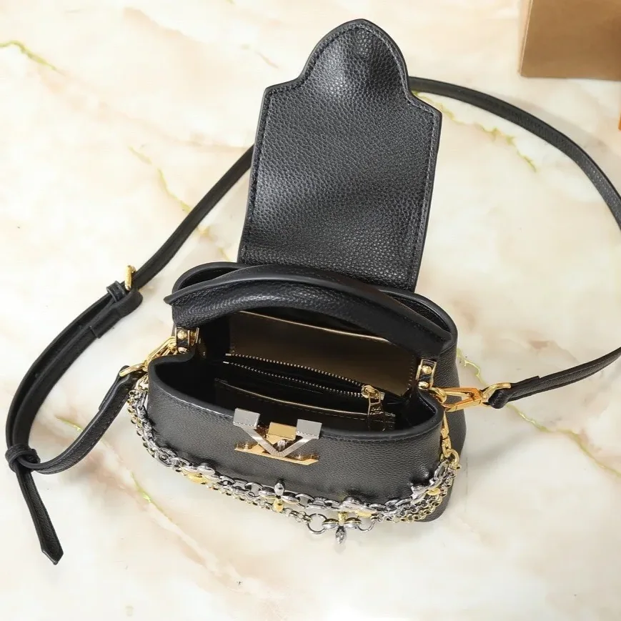 Louis Vuitton Capucines Mini Top Handle Bag in Black Silver Hardware
