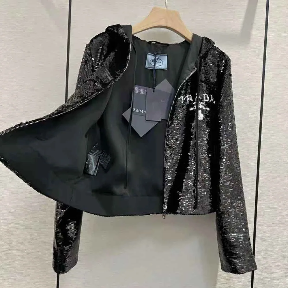 Prada Sequin for Women in Embellished Chiffon Hoodie