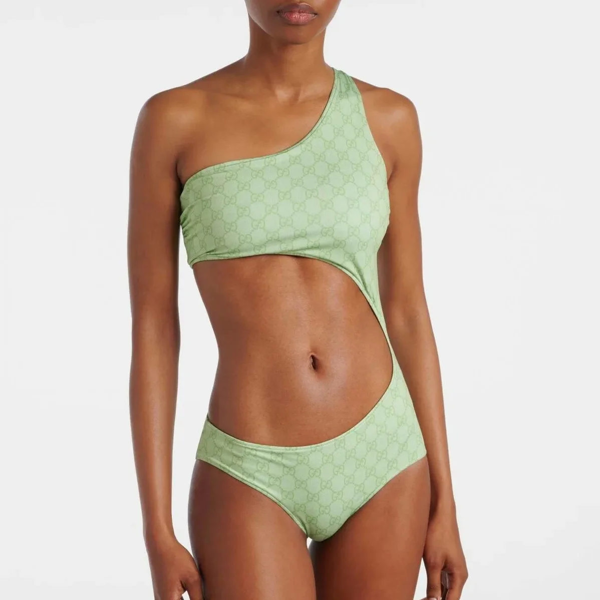 Gucci GG Printed Cutout Swimsuit Light Green