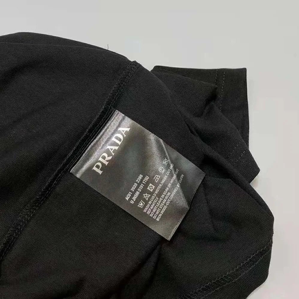 Prada Cotton T-shirt with Nylon Pocket for Men in Black