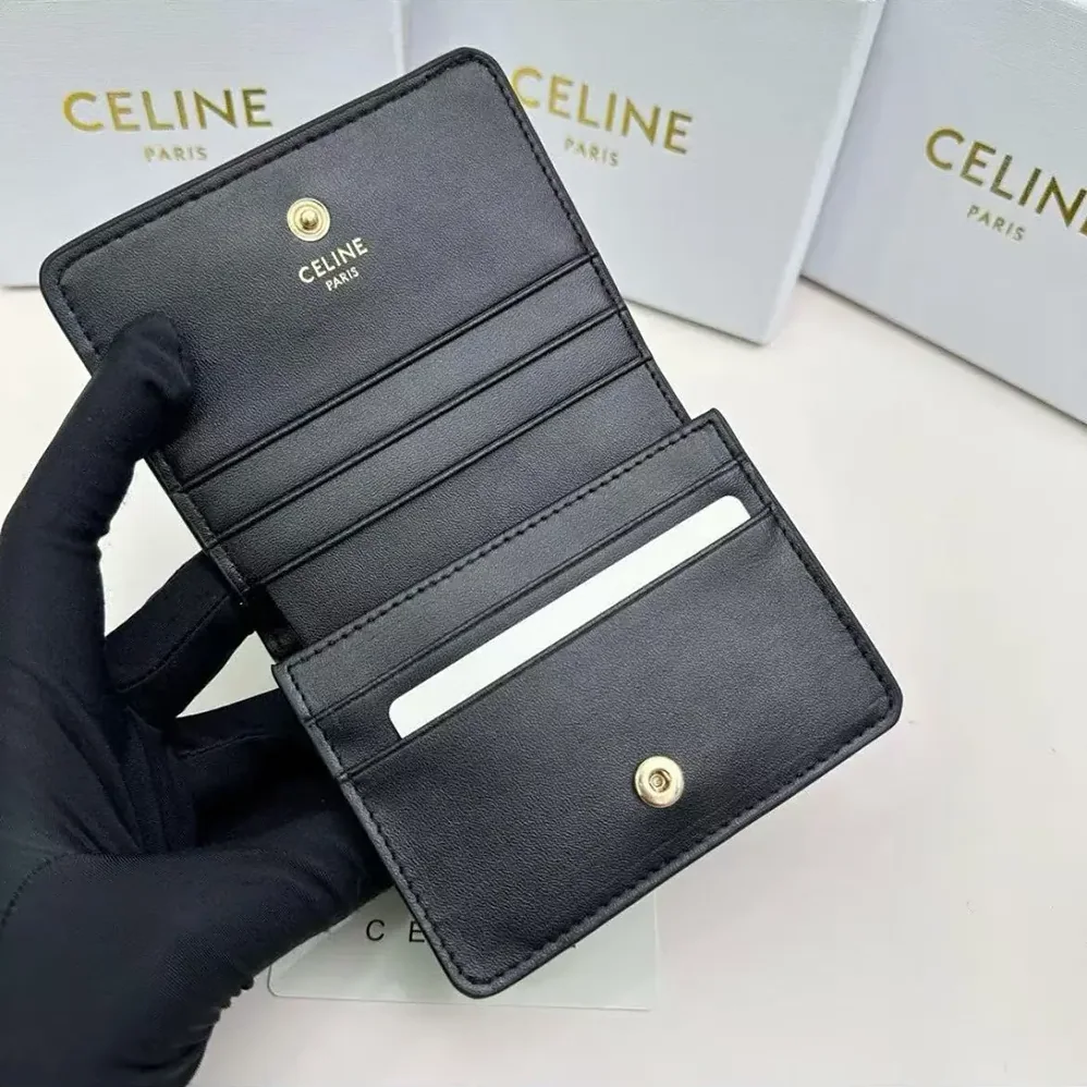 Celine Triomphe Compact Wallet In Shiny Calfskin for Women Celine Triomphe Compact Wallet In Shiny Calfskin for Women