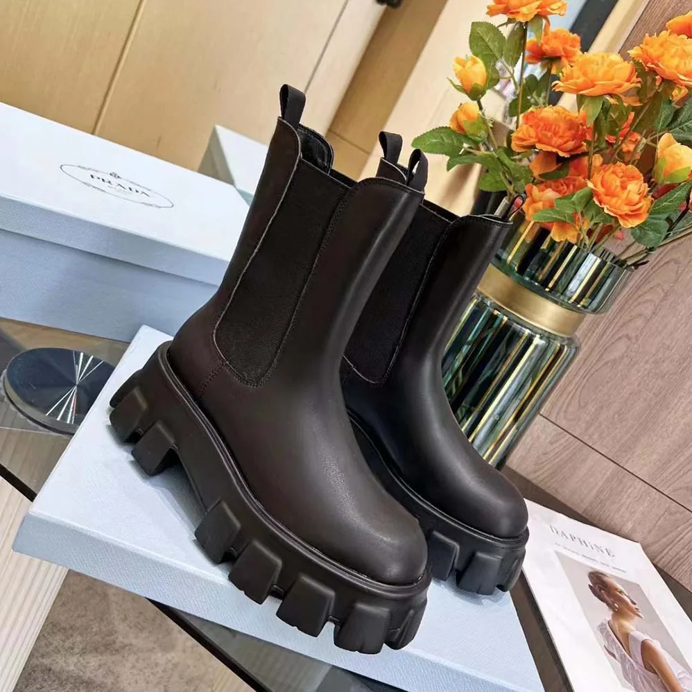 Prada Monolith Brushed Leather Chelsea Boots for Unisex Prada Monolith Brushed Leather Chelsea Boots for Unisex