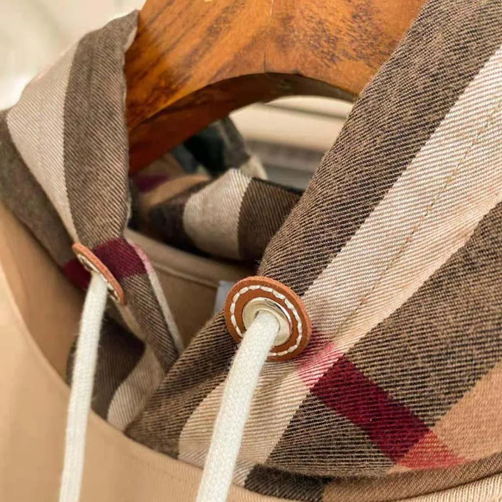 Burberry Check Hood Cotton Blend Hoodie for Men in Brown Burberry Check Hood Cotton Blend Hoodie for Men in Brown