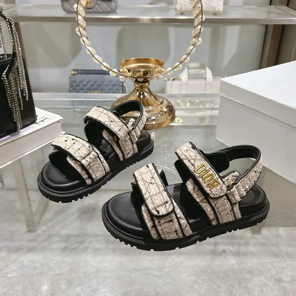 Dior Dioract Sandal Beige and Black Cannage Tweed for Women