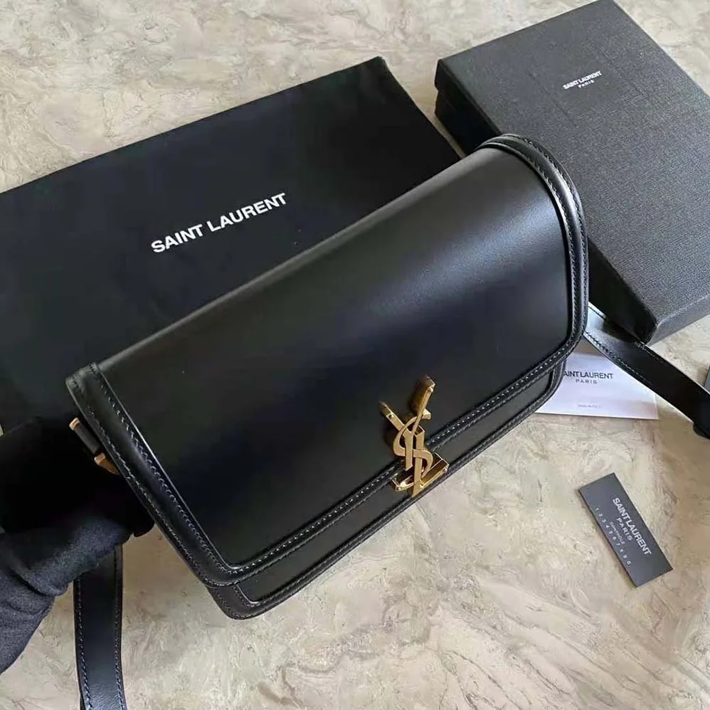 Saint Laurent YSL Solferino Medium Satchel in Box Saint Laurent Leather for Women in Black