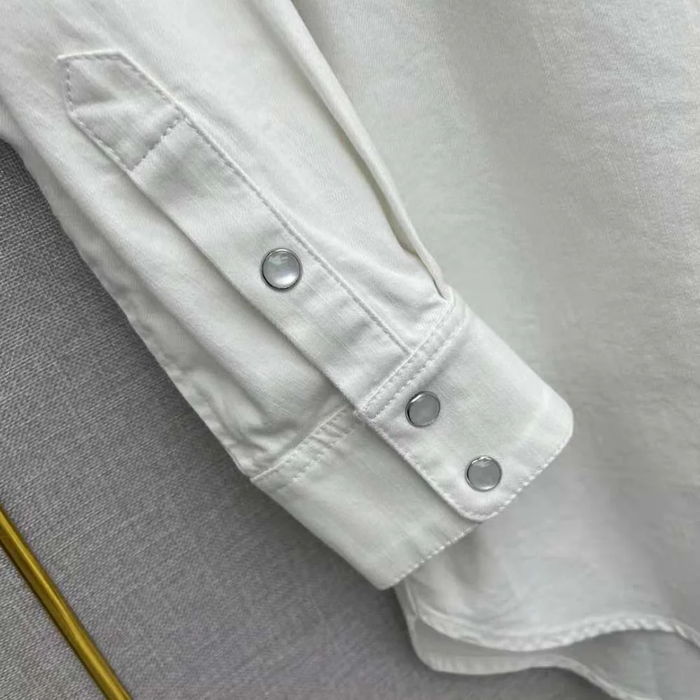 Celine Cowboy Painter Shirt in White Denim for Women Celine Cowboy Painter Shirt in White Denim for Women