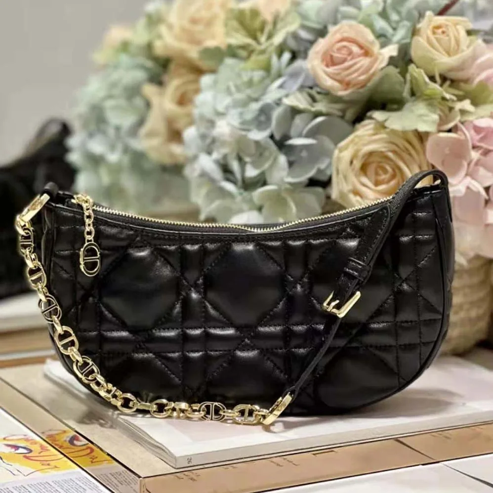 Dior CD Lounge Bag Black Supple Macrocannage Lambskin for Women