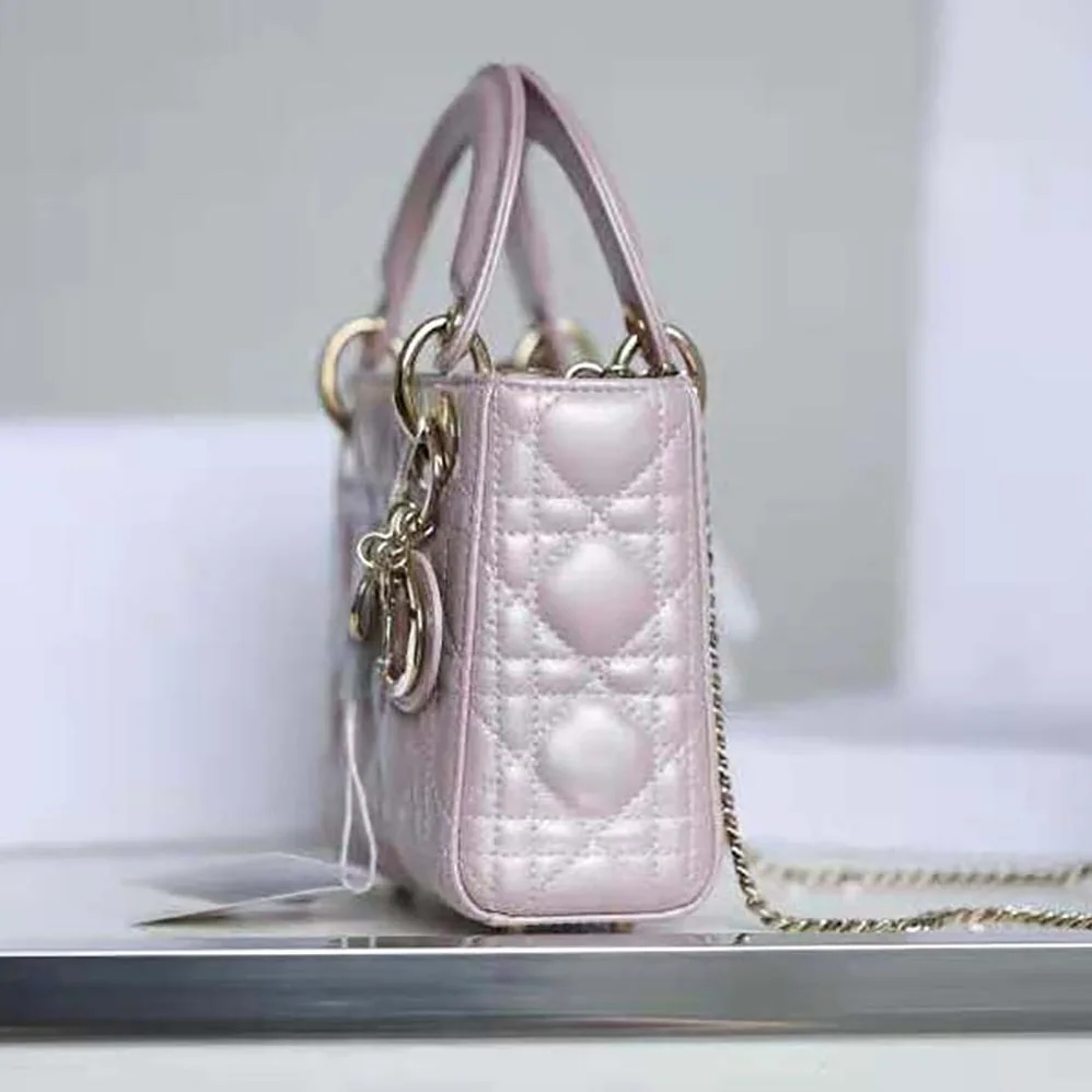 Dior Mini Lady Dior Bag Pearlescent Cannage Lambskin for Women in Pink