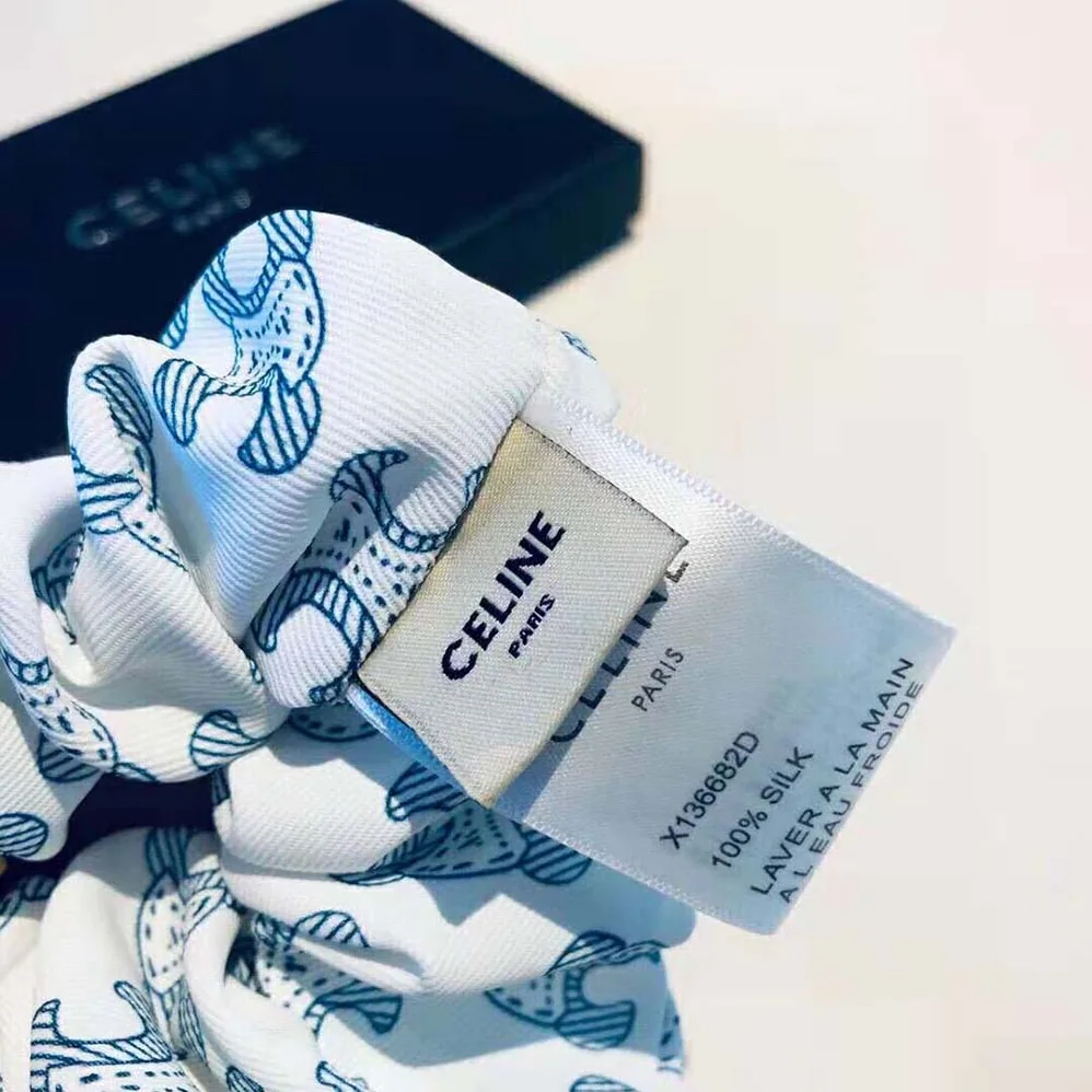 Celine Scrunchy Celine Triomphe Toile De Jouy Bracelet in Brass with Gold Finish and White and Navy Silk for Women Celine Scrunchy Celine Triomphe Toile De Jouy Bracelet in Brass with Gold Finish and White and Navy Silk for Women