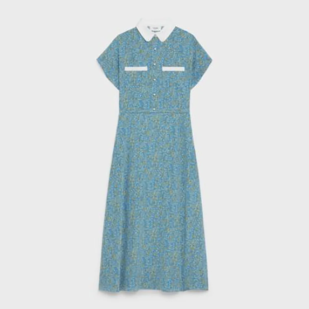 Celine Preppy Dress in Crepe DE Chine for Women in Blue