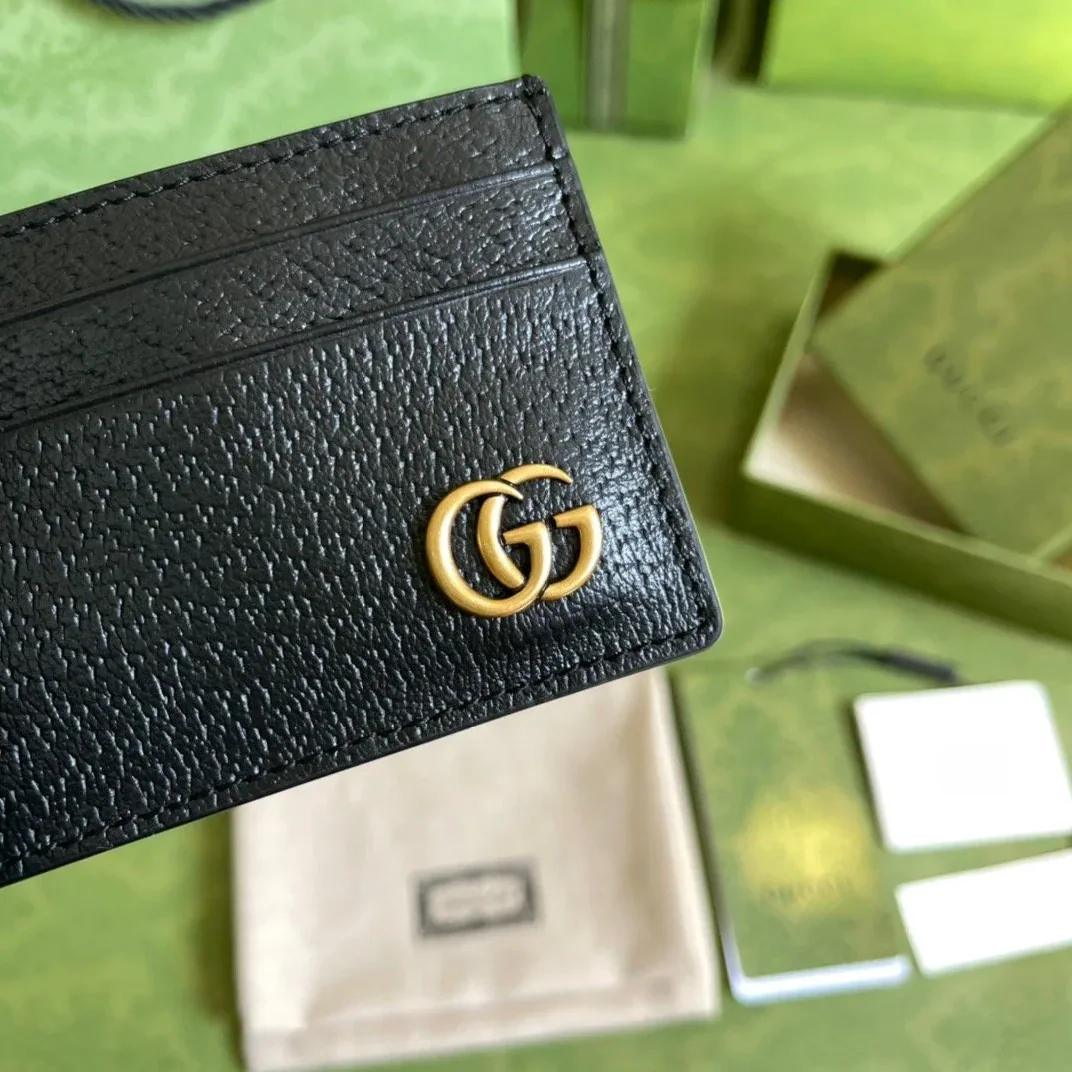 Gucci GG Marmont Card Case Rough Black Gold Toned Hardware /