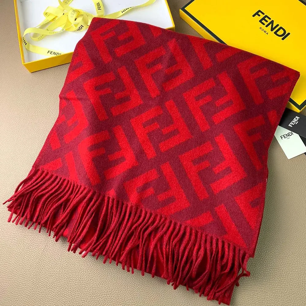 Fendi FF Scarf Red Cashmere Scarf for Unisex