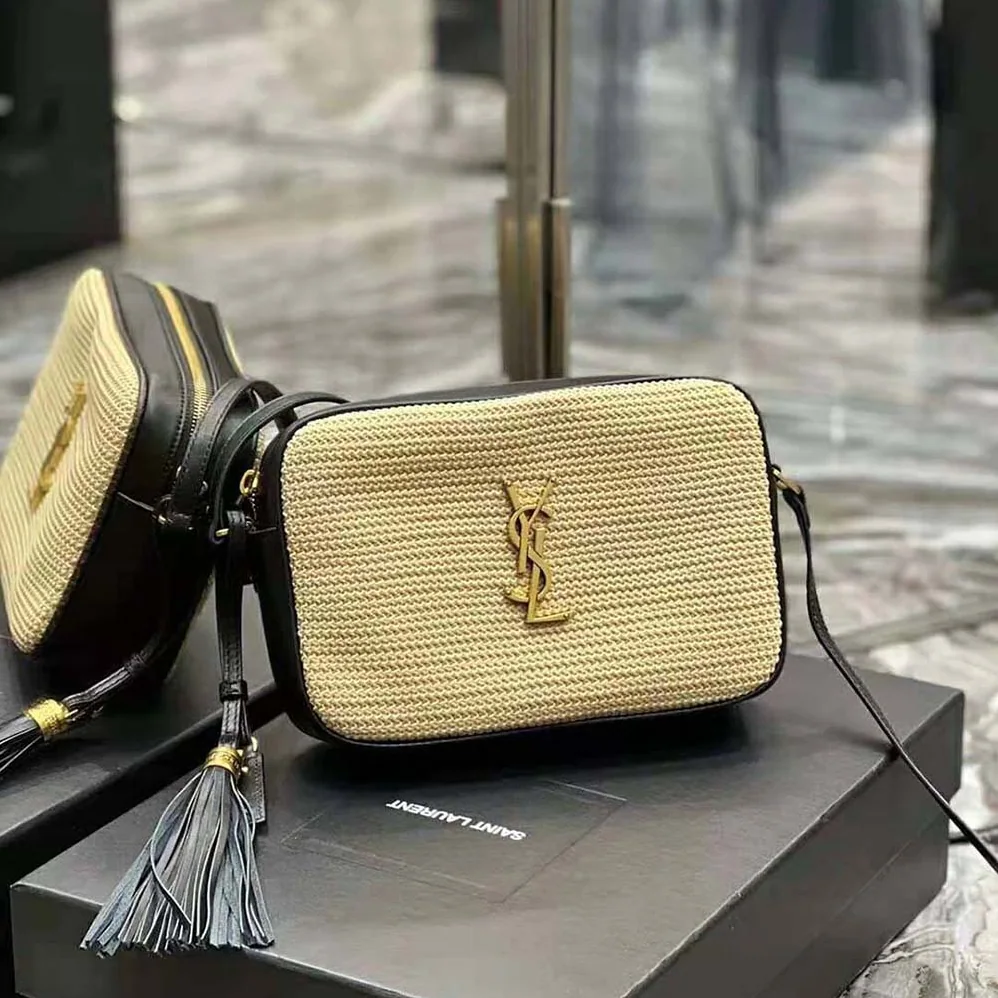 Saint Laurent YSL Lou Camera Bag in Raffia and Smooth Leather for Women