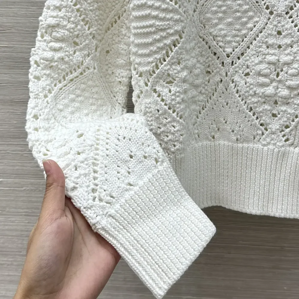Dior Sweater White Openwork Cotton Knit for Women Dior Sweater White Openwork Cotton Knit for Women