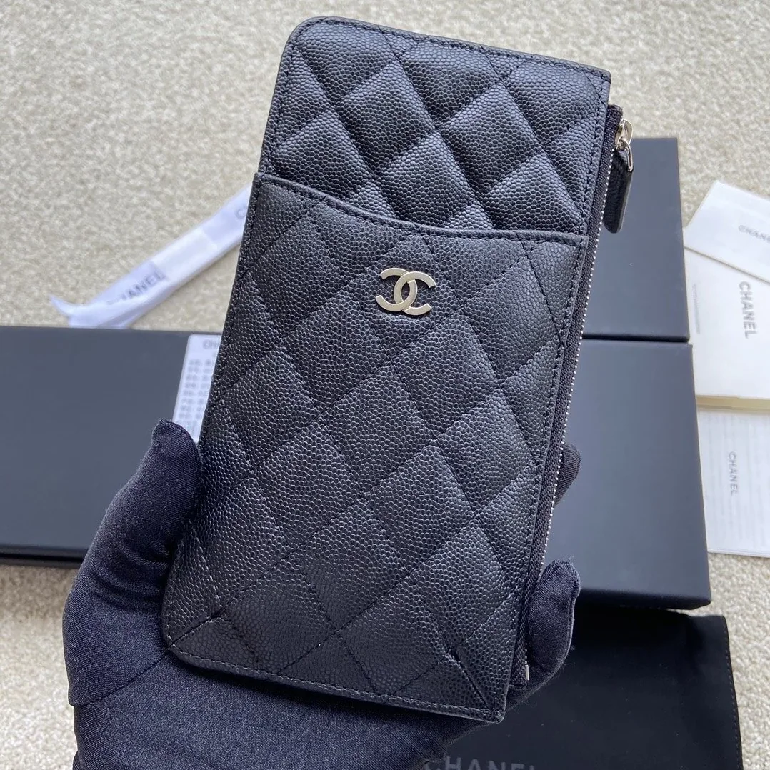 Chanel CO-CO Mini Pouch Wallet in Silver Hardware Black