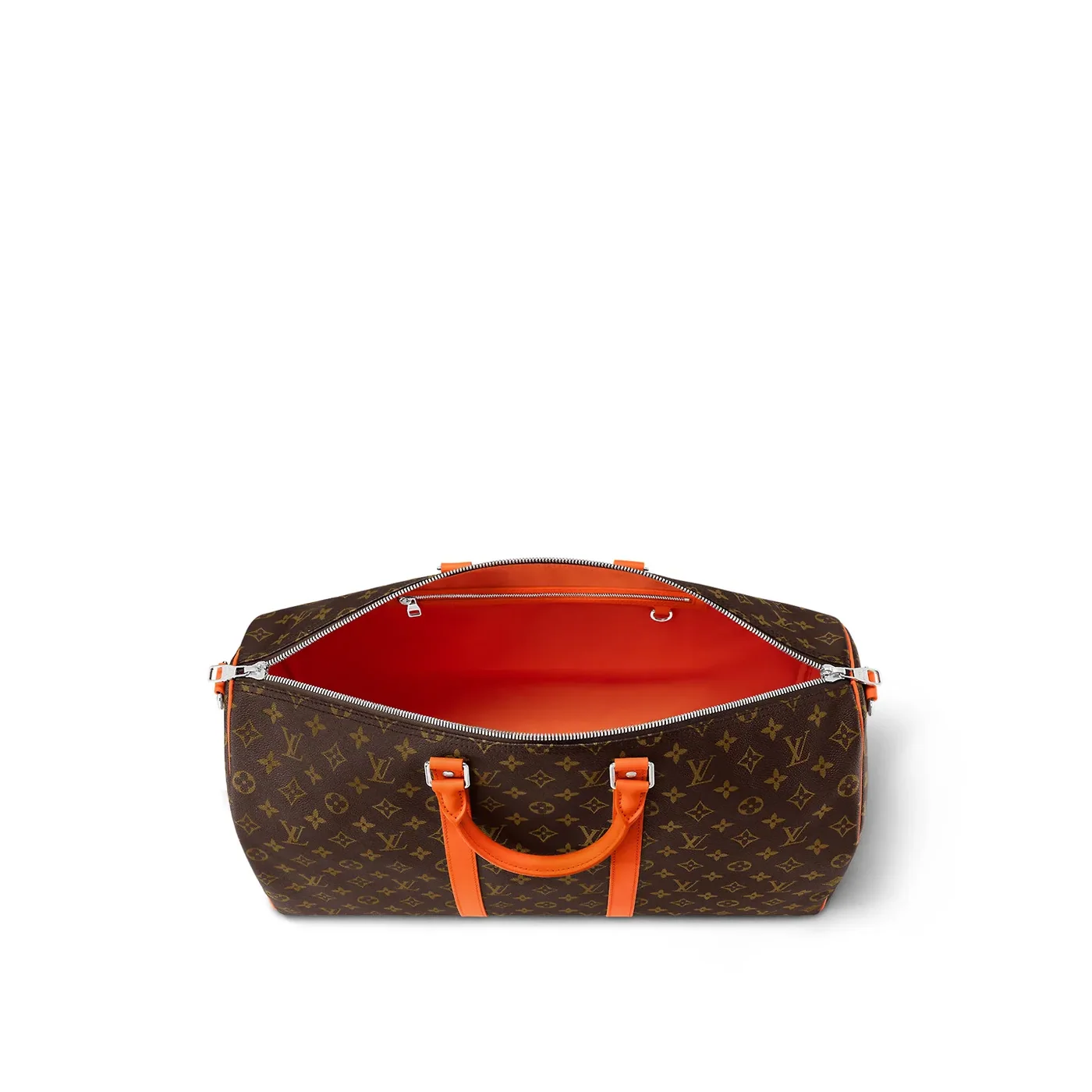 Louis Vuitton Keepall Bandouliere 50 Travel Bag in Brown/ Orange Silver Hardware Louis Vuitton Keepall Bandouliere 50 Travel Bag in Brown/ Orange Silver Hardware