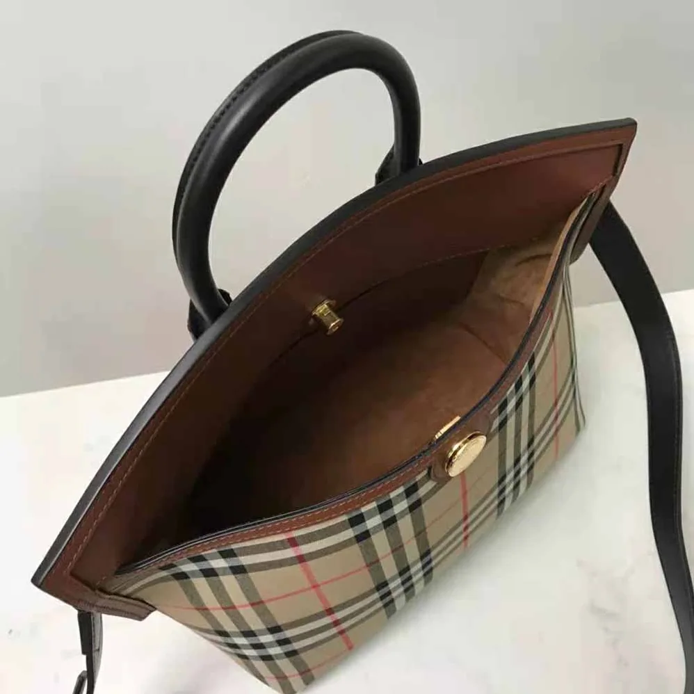 Burberry Vintage Check and Leather Society Top Handle Bag for Women Burberry Vintage Check and Leather Society Top Handle Bag for Women