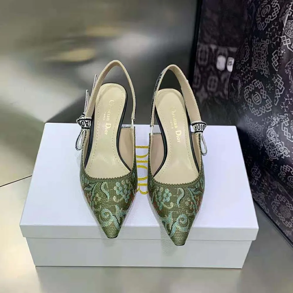 Dior J'Adior Slingback Pump Sky Blue Dior Brocart Embroidered Cotton with Gold for Women in Tone Metallic Thread