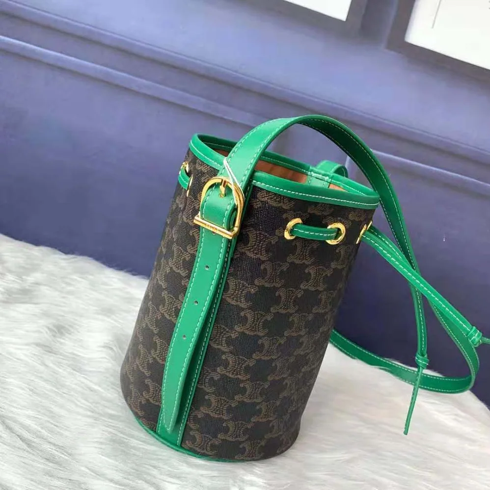 Celine Small Drawstring Bag in Triomphe Canvas for Women in Green