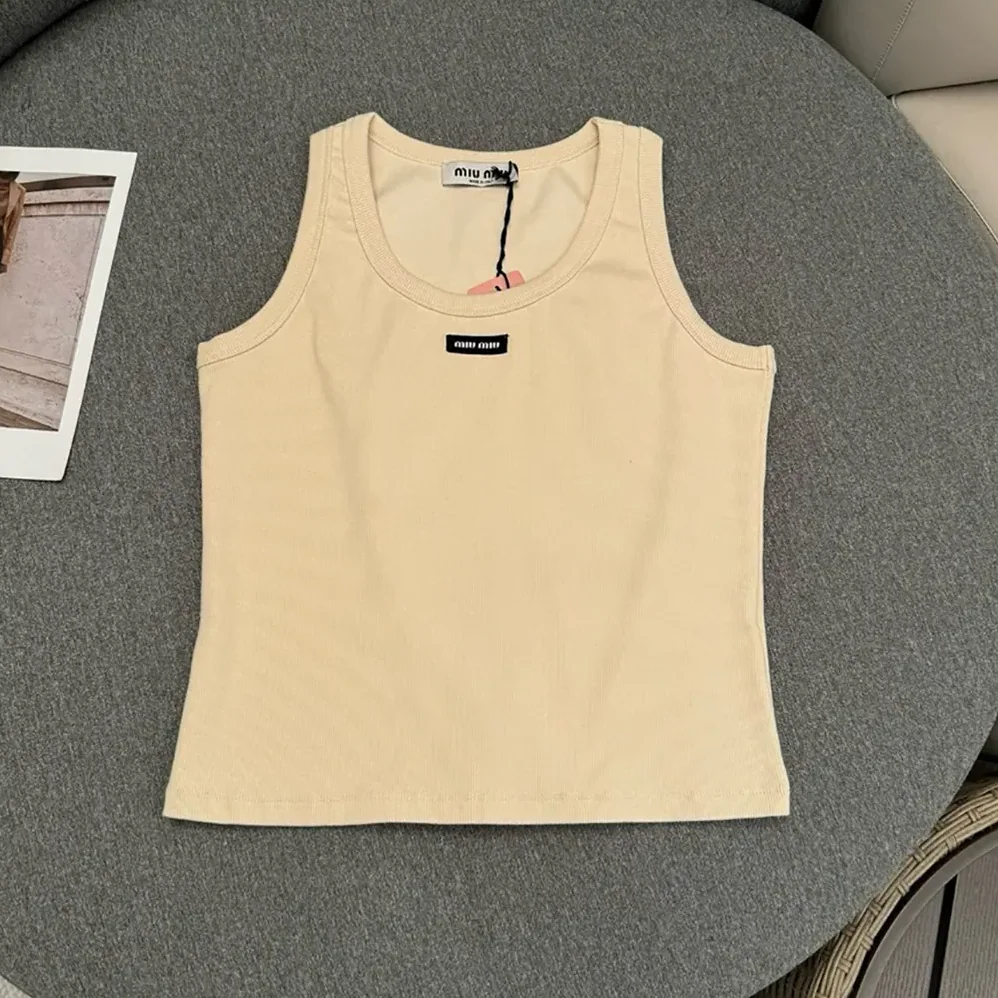 Miu Miu Garment-dyed Ribbed Knit Jersey Top for Women Miu Miu Garment-dyed Ribbed Knit Jersey Top for Women