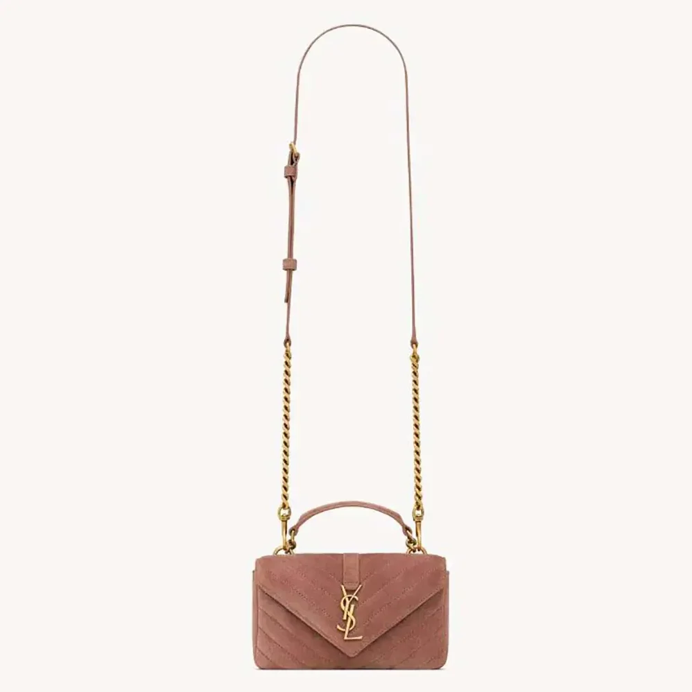 Saint Laurent YSL College Mini in Suede for Women in Pink