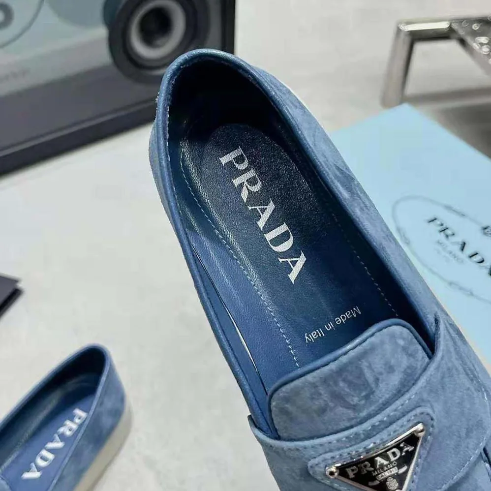 Prada Suede Loafers with Enameled Triangle Logo for Men