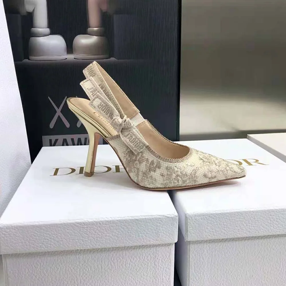 Dior J adior Slingback Pump White and Gold-Tone Toile de Jouy Embroidered Cotton for Women