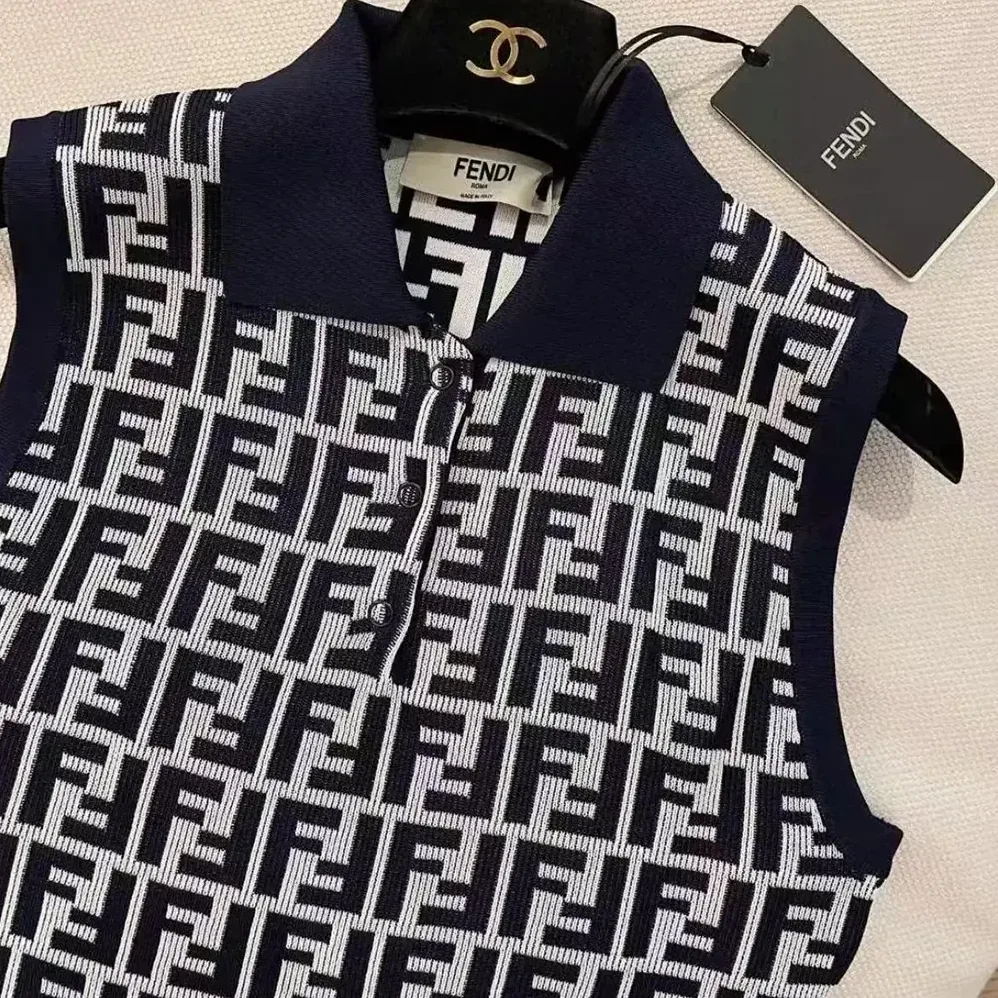 Fendi Navy Blue FF Cotton Dress for Women Fendi Navy Blue FF Cotton Dress for Women