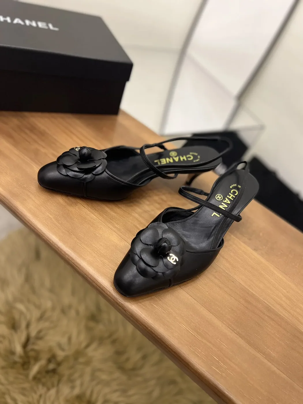 Chanel Camellia Flower Slingback Black for Women
