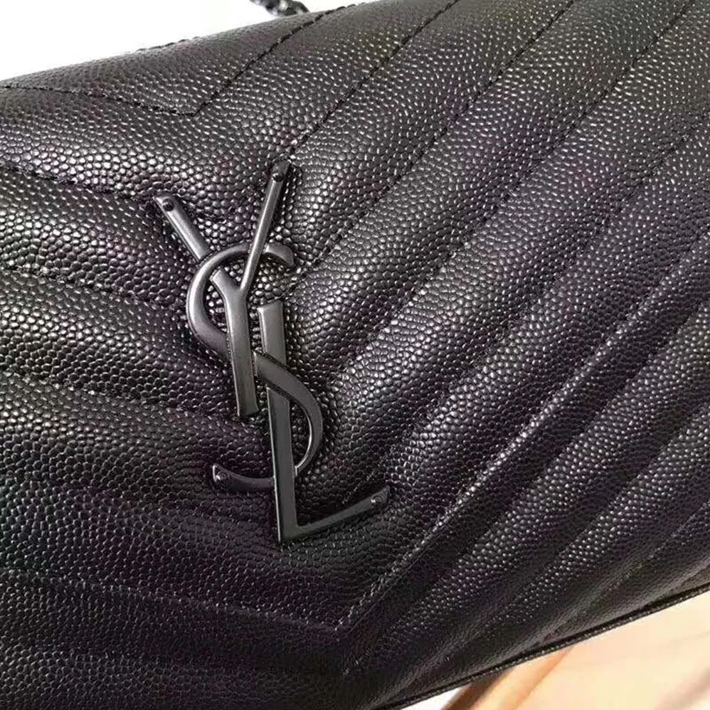 Saint Laurent Monogram Chain Wallet Grain De Poudre Embossed in Black
