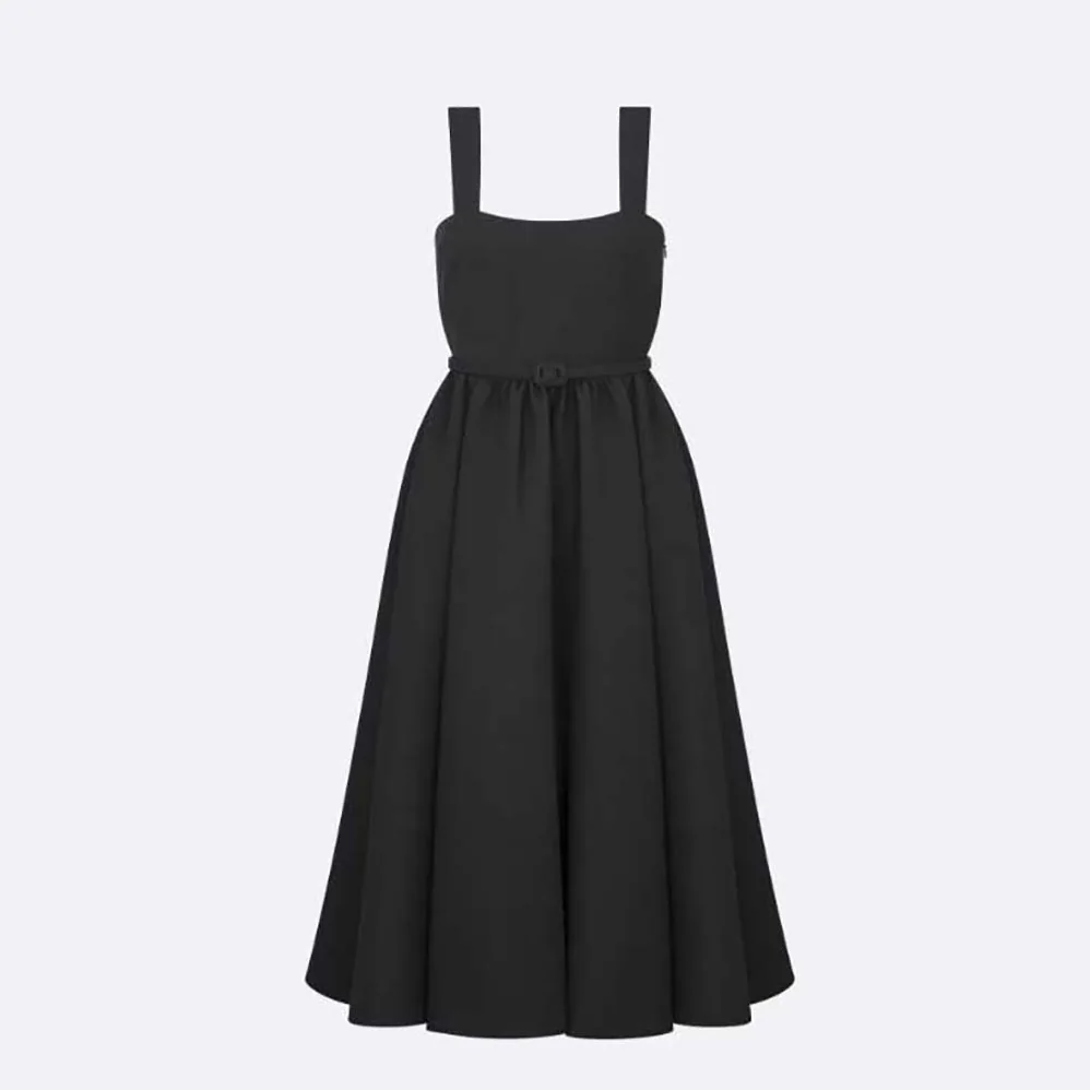 Dior Mid-length Belted Dress Black Wool and Silk for Women