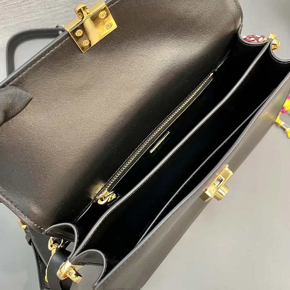 Prada Soft Sound Small Leather Shoulder Bag with Charms for Women in Black