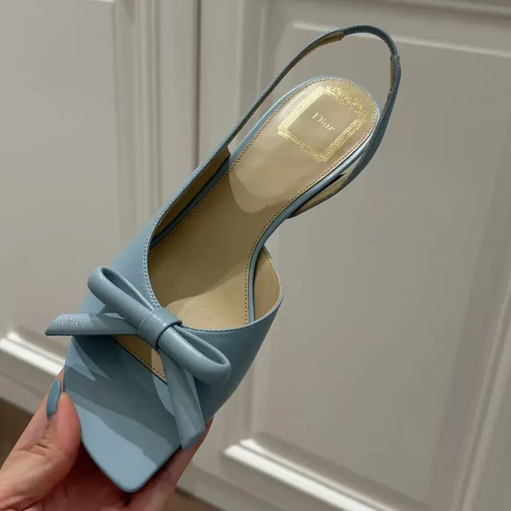 Dior Bow Heeled Slingback Sandal Bleu Ciel Lambskin for Women Dior Bow Heeled Slingback Sandal Bleu Ciel Lambskin for Women