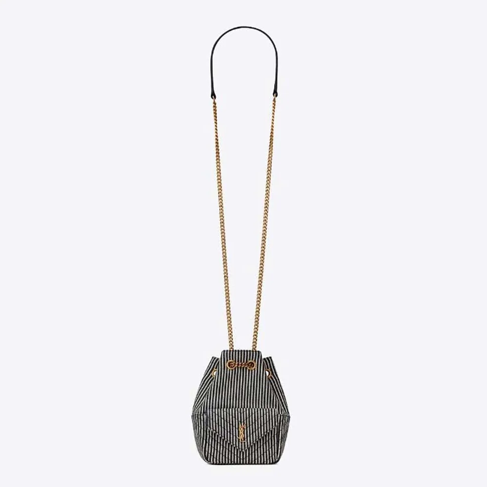 Saint Laurent YSL Joe Mini Bucket Bag in Micro Stripped Denim for Women