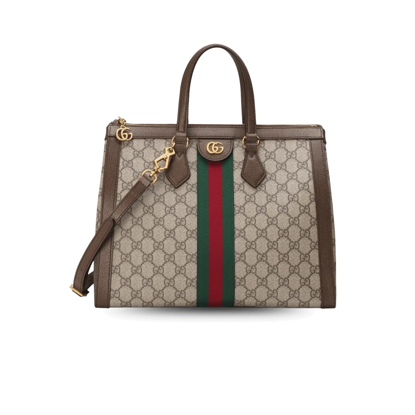 Gucci Ophidia Medium Top Handle Bag / Beige/Ebony Supreme Canvas Gold Hardware