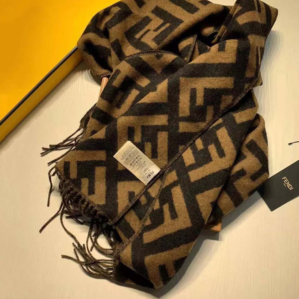 Fendi Long Scarf with Fringed Edges for Women in Brown Fendi Long Scarf with Fringed Edges for Women in Brown