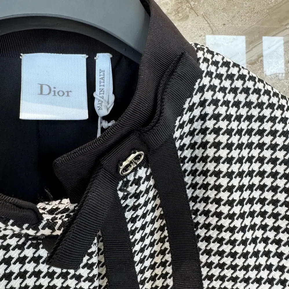 Dior Cropped Jacket Black and White Houndstooth Virgin Wool Blend for Women