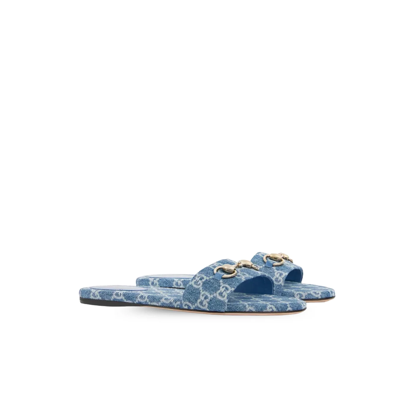 Gucci Horsebit Slide Sandals Blue Denim