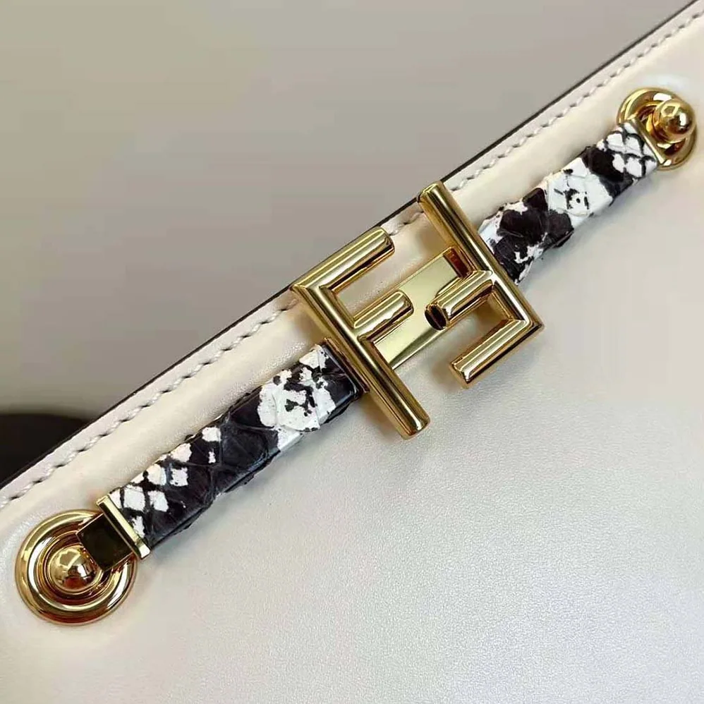 Fendi Touch White Leather Bag with Metal FF Clasp for Women