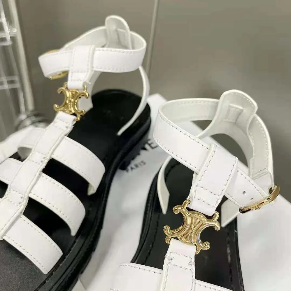 Celine Clea Triomphe Gladiator Chunky Sandal in Vegetal Calfskin for Women in White Celine Clea Triomphe Gladiator Chunky Sandal in Vegetal Calfskin for Women in White