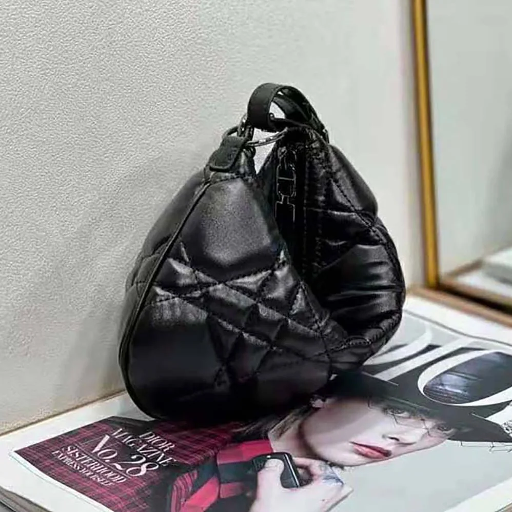 Dior Mini Dior Caro Tulip Bag Black Quilted Macrocannage Calfskin for Women