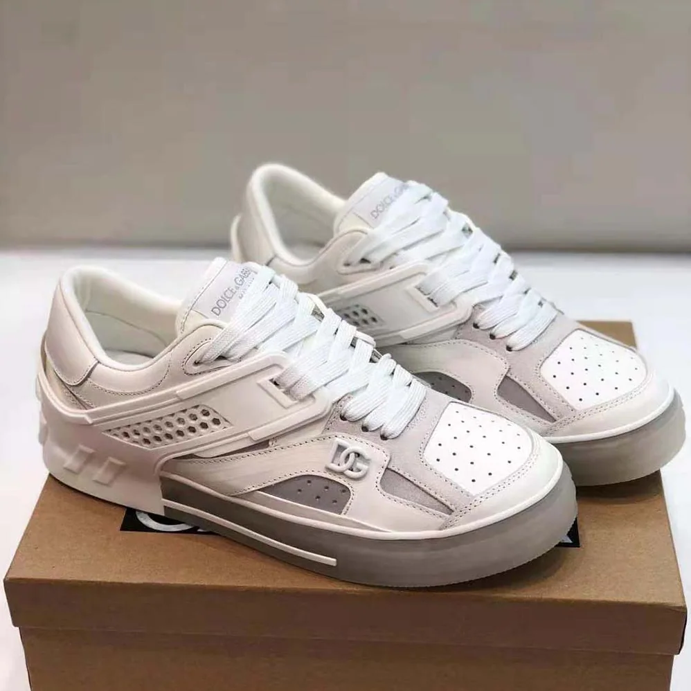 Dolce Gabbana D&G Mixed-Material Custom 2.Zero Sneakers for Men in White Dolce Gabbana D&G Mixed-Material Custom 2.Zero Sneakers for Men in White